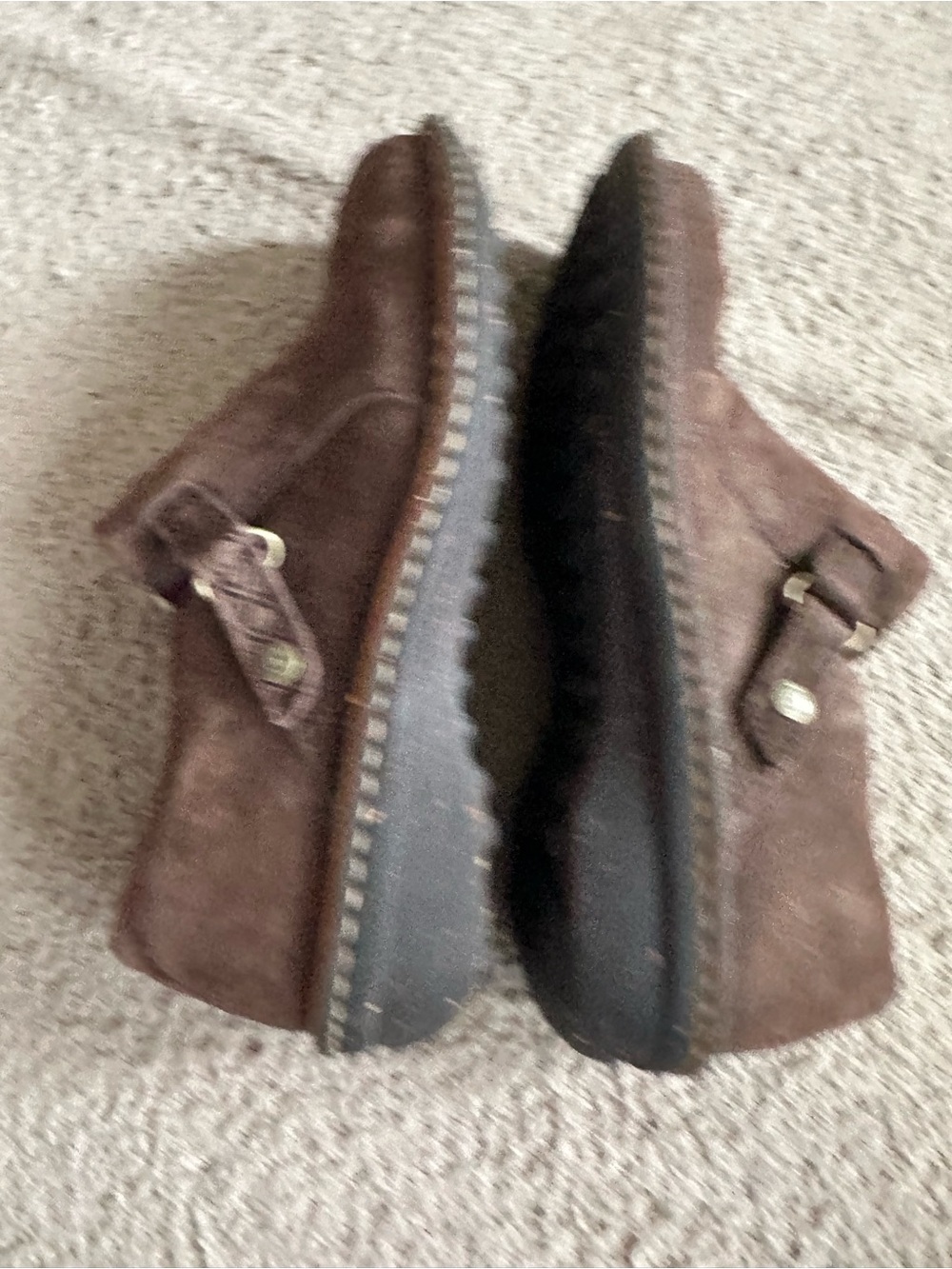 UGG Australia Brown Suede Shearling Fur Lined Buckle Slip On Mules Booties Clogs - Picture 3 of 12